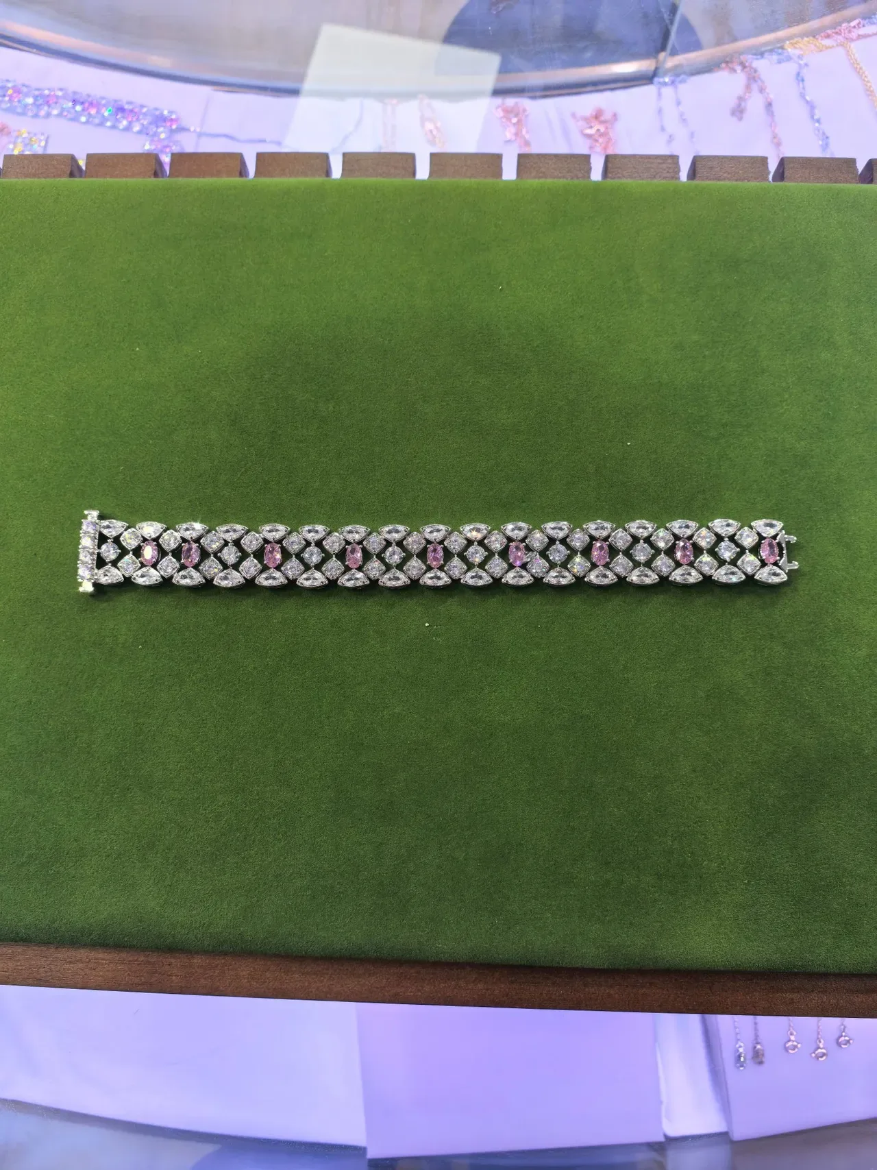 Silver Yellow Multi-Row Lattice Setting Mixed White And Gemstones Bracelet 8