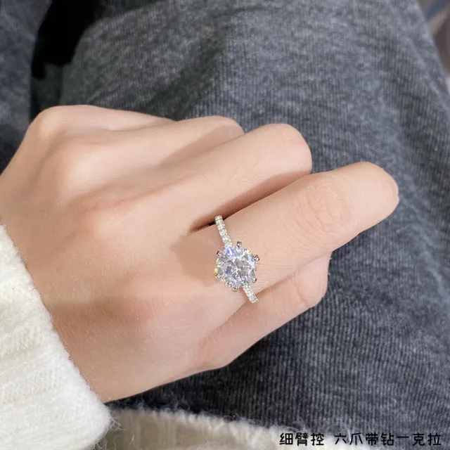 Six-Prong Solitaire Pavé Shoulder Ring 4