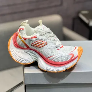 Skechers D'Lites أبيض نعل برتقالي شبكة وطبقة تركيبية أحذية رياضية سميكة