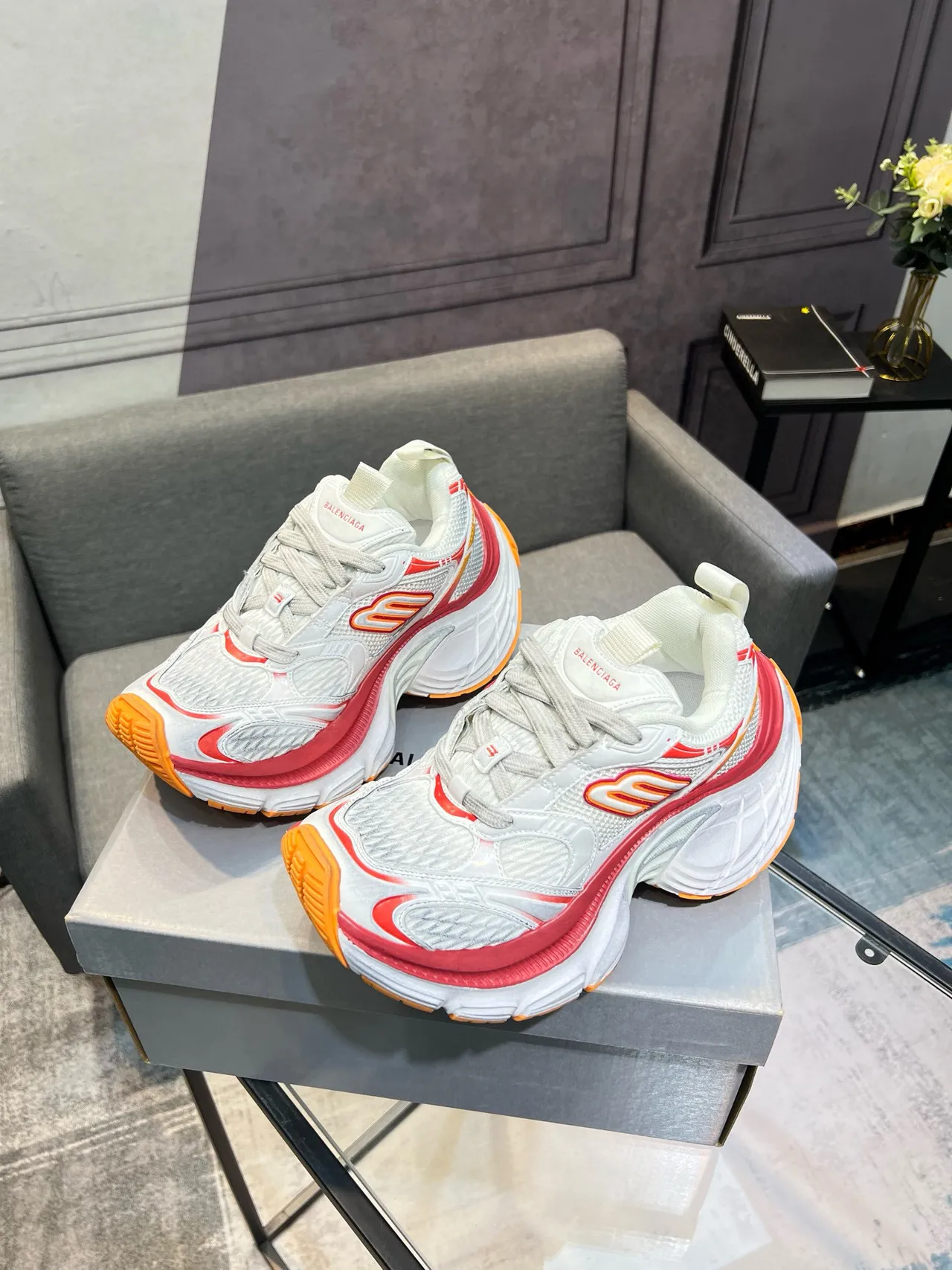 Skechers D'Lites White Orange Sole Mesh And Synthetic Overlay Chunky Sneakers 3