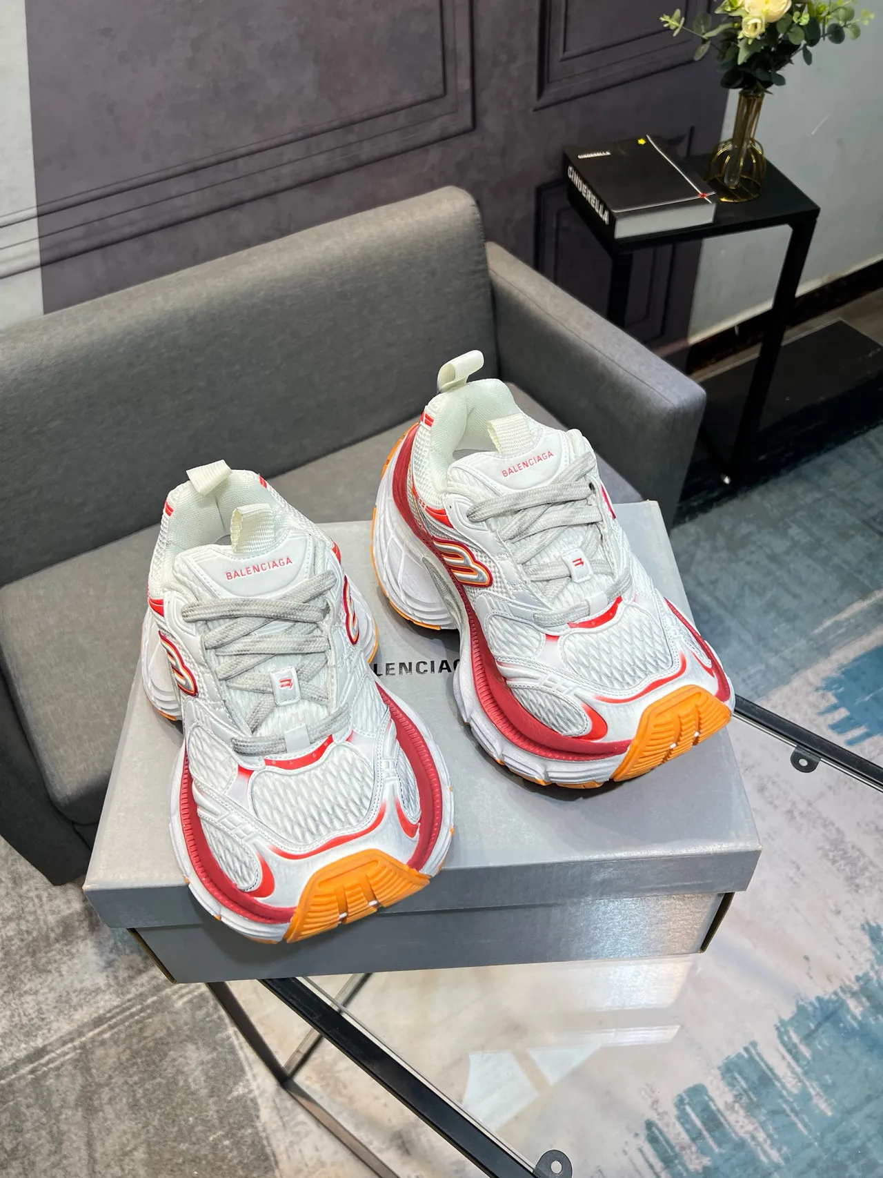 Skechers D'Lites White Orange Sole Mesh And Synthetic Overlay Chunky Sneakers 5