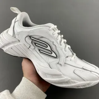 Skechers أبيض أسود وسط الكعب طبقي صناعي تغطيات سميك أحذية رياضية