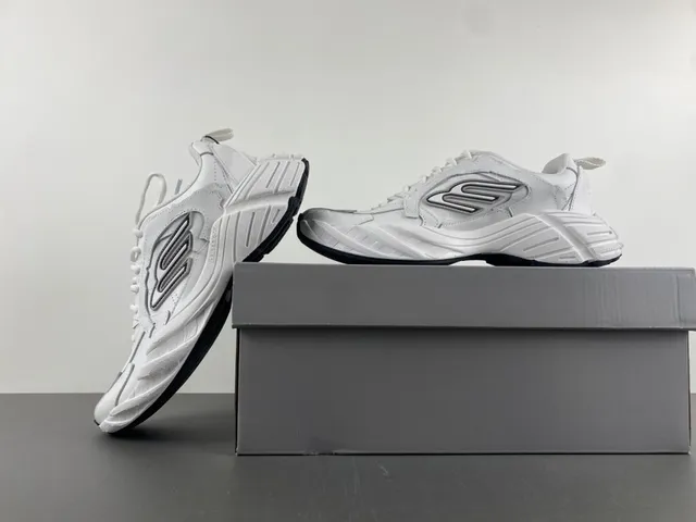 Skechers White Black Midsole Layered Synthetic Overlays Chunky Sneakers 14