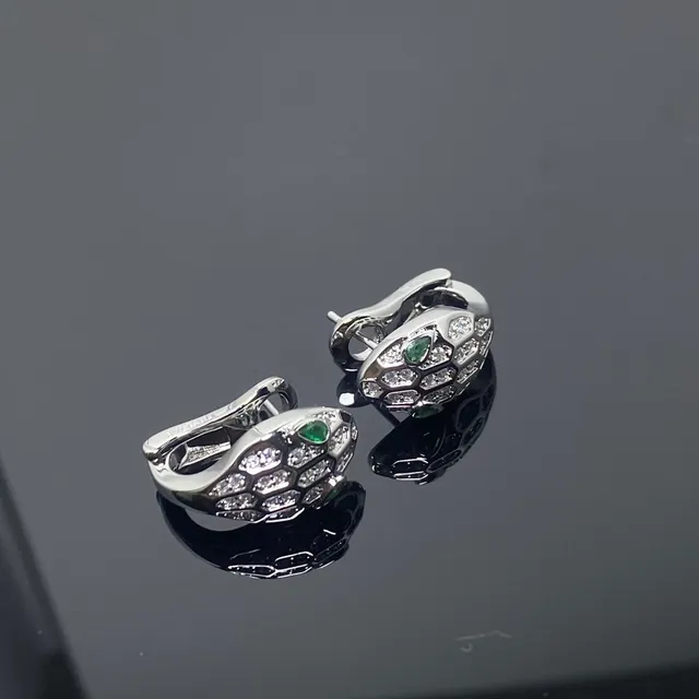 Snake-Head Motif Pavé White and Green Gemstone Hinged Hoop Earrings 4