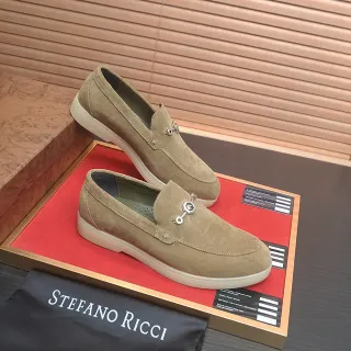 Stefano Ricci 米色绿麂皮革鞋面马衔扣乐福鞋