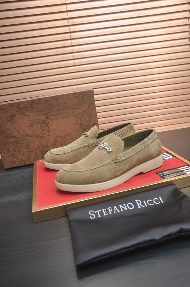 Stefano Ricci Mocassins en Daim Vert Beige avec Boucle Horsebit 4