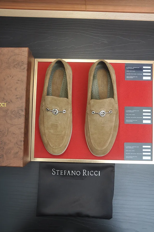 Stefano Ricci Mocassins en Daim Vert Beige avec Boucle Horsebit 5