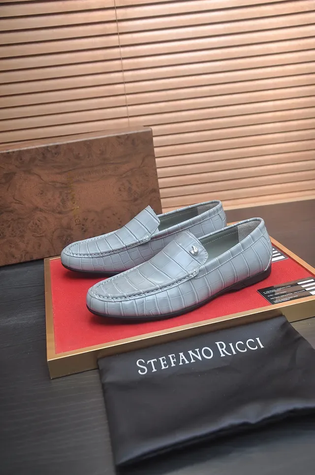 Stefano Ricci Gray Black Croc-Embossed Leather Metal Logo Stud Loafer 4