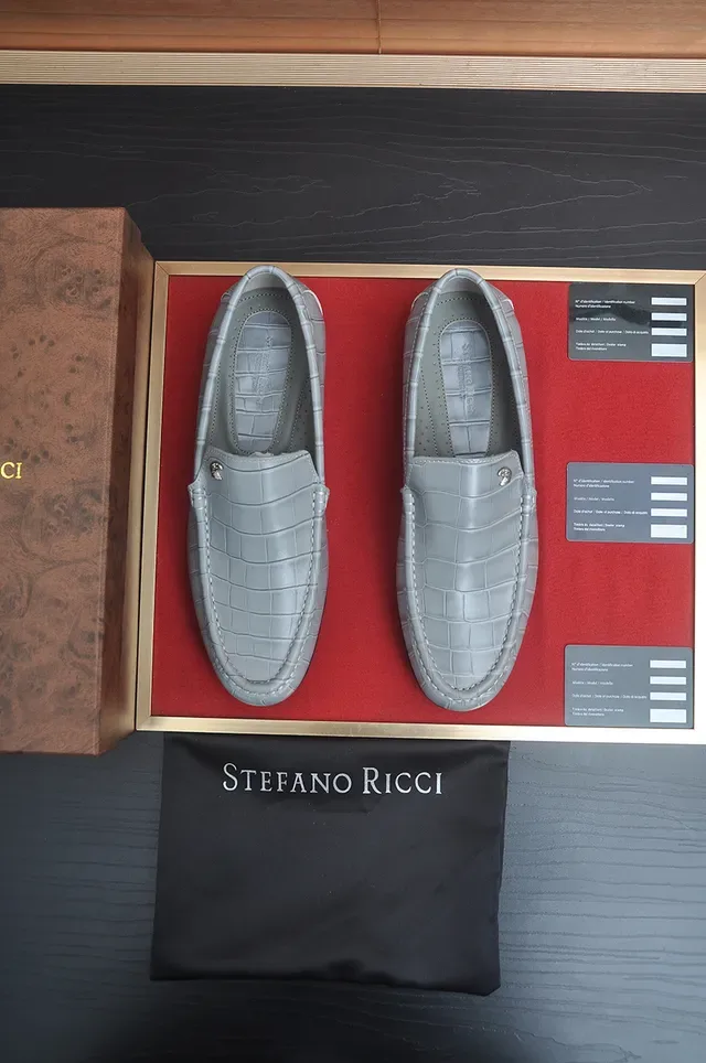 Stefano Ricci Gray Black Croc-Embossed Leather Metal Logo Stud Loafer 5