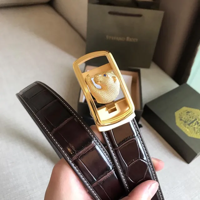 Stefano Ricci Panther Motif Brown Crocodile Leather Belt 3