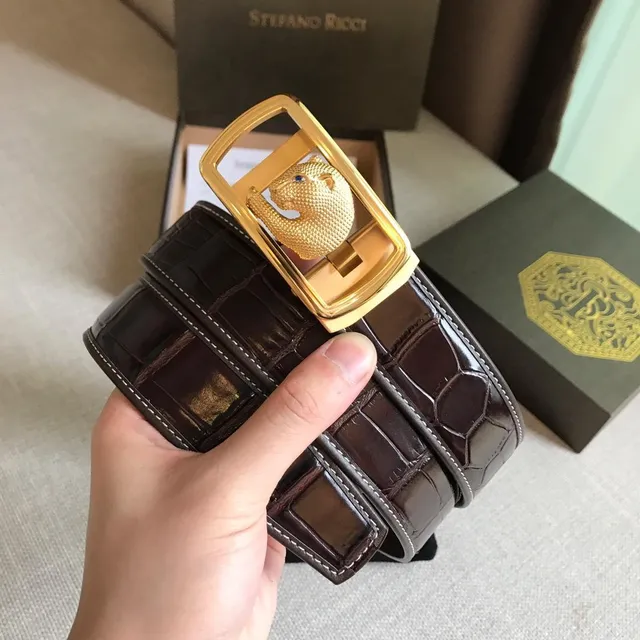 Stefano Ricci Panther Motif Brown Crocodile Leather Belt 4
