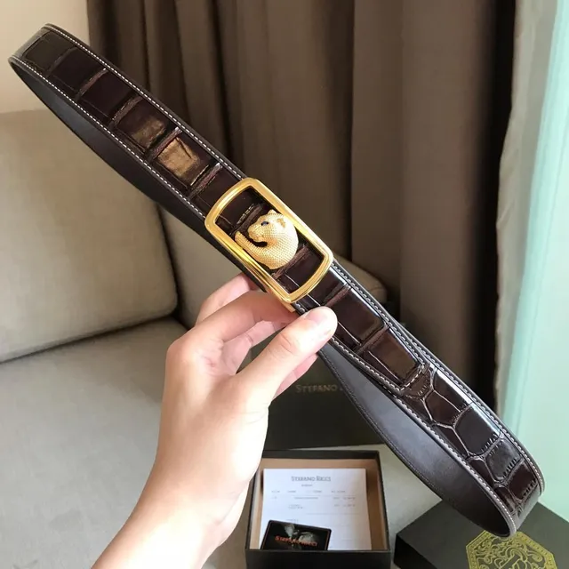 Stefano Ricci Panther Motif Brown Crocodile Leather Belt 5