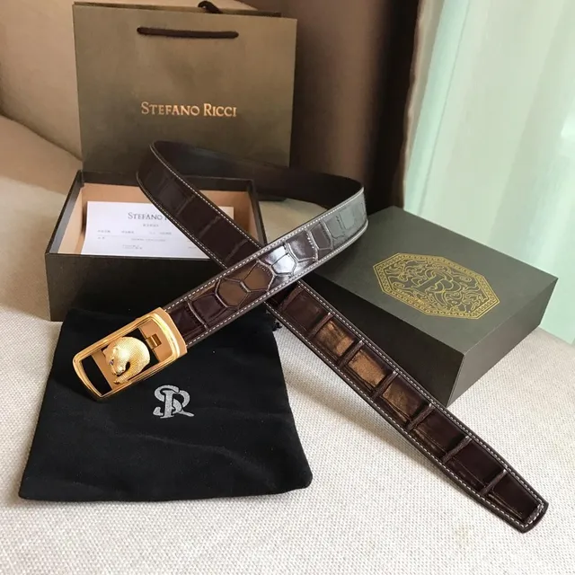 Stefano Ricci Panther Motif Brown Crocodile Leather Belt 6