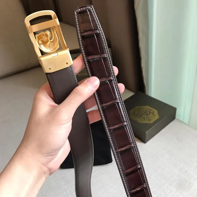 Stefano Ricci Panther Motif Brown Crocodile Leather Belt 7