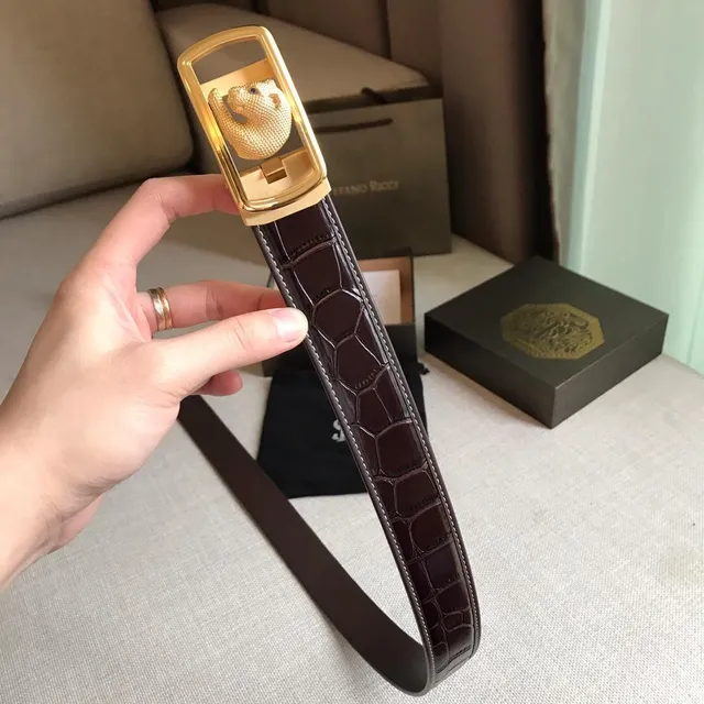 Stefano Ricci Panther Motif Brown Crocodile Leather Belt 8