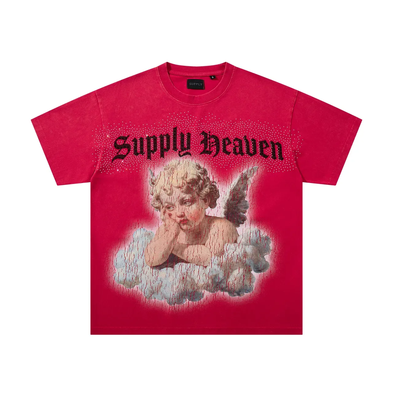 Supply Heaven Graphic Print Crackle-Effect Red T-Shirt 3