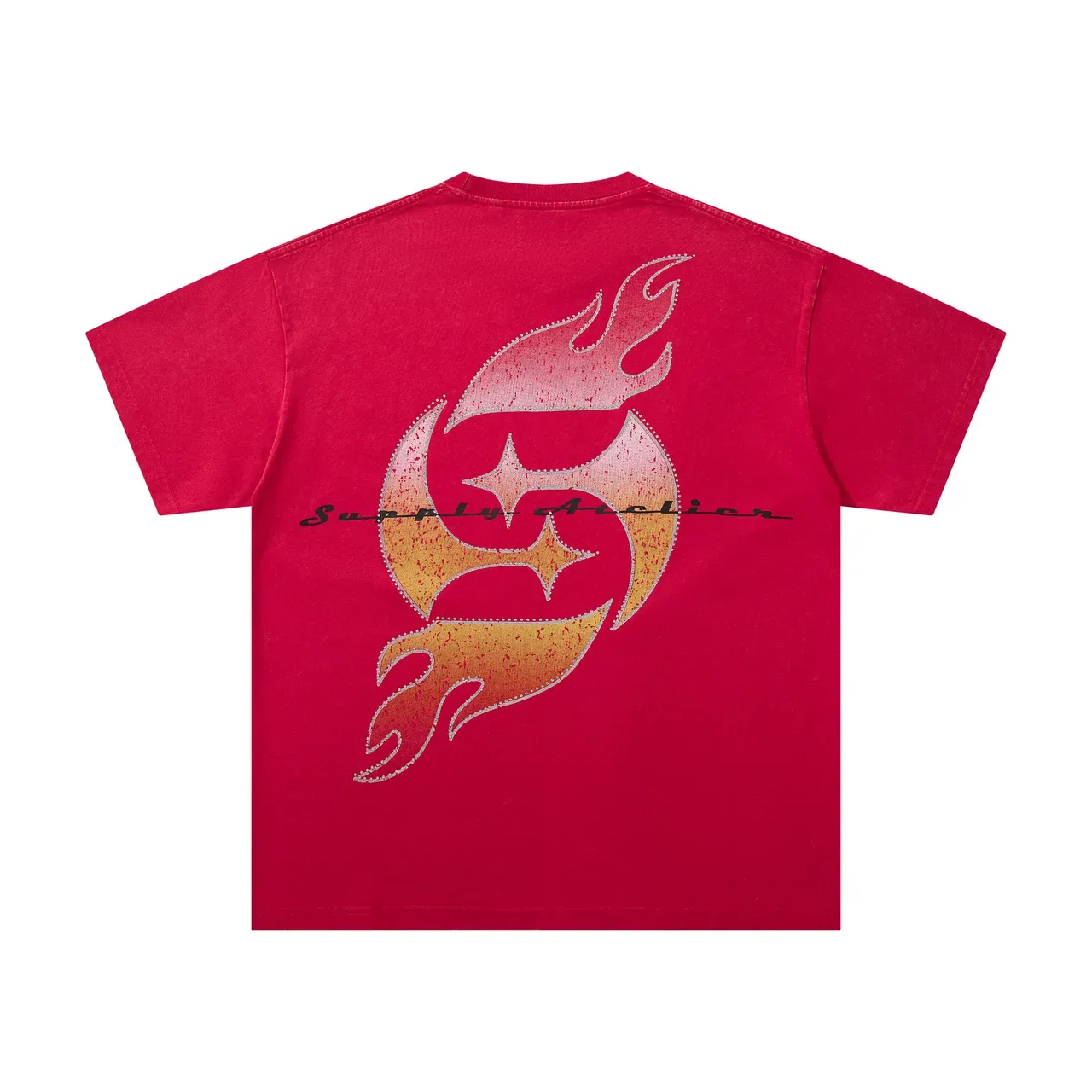 Supply Heaven Graphic Print Crackle-Effect Red T-Shirt 4