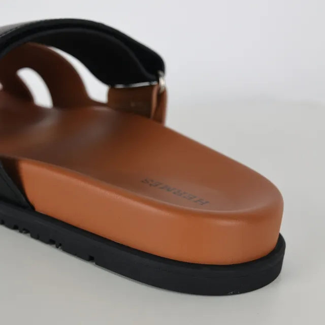 Tan and Black Two-Strap Slide Casual Sandals 4