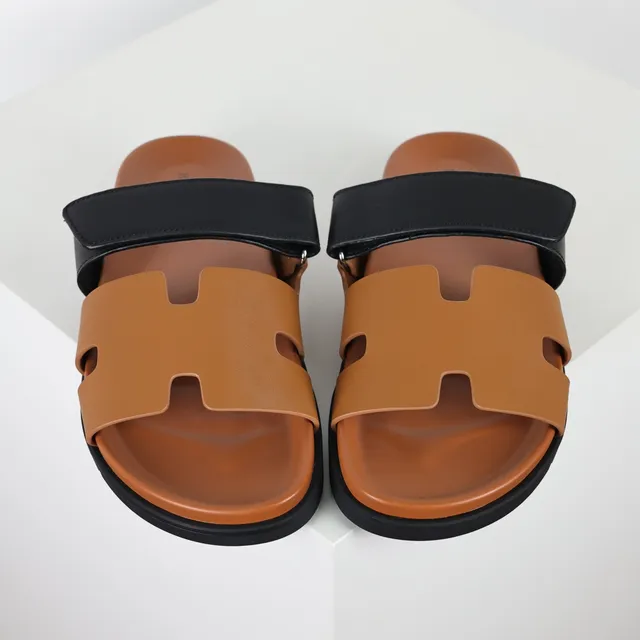 Tan and Black Two-Strap Slide Casual Sandals 8