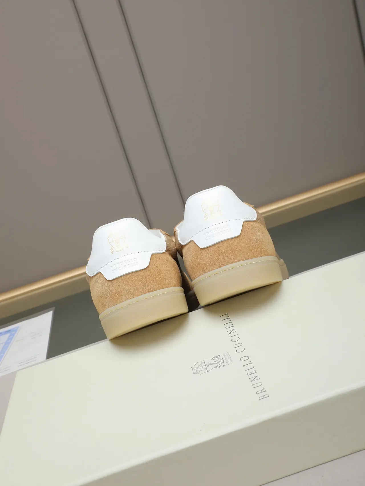 Tan and White Suede-Mesh Low-Top Lifestyle Sneaker 3
