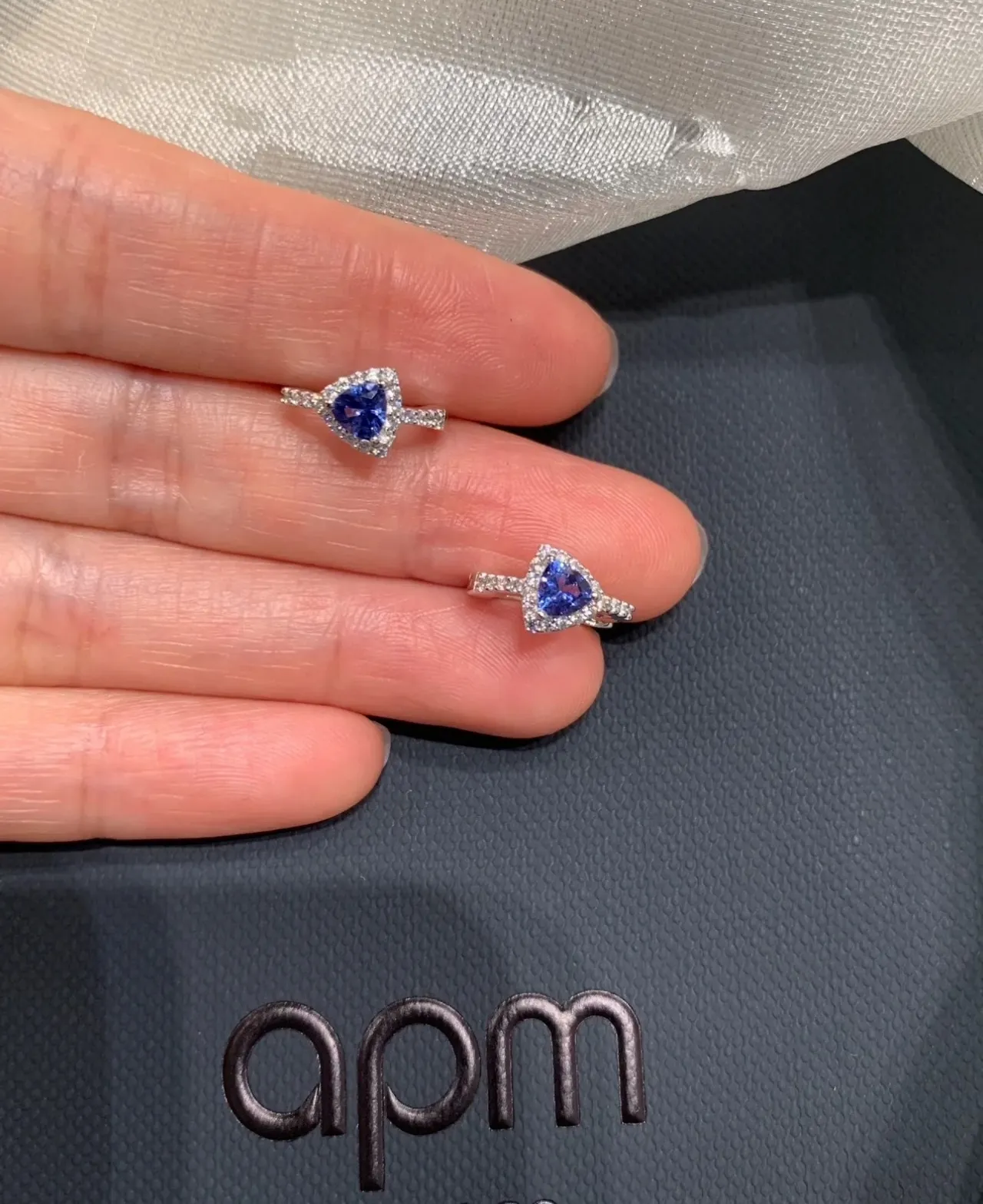 Teardrop Blue Gemstone Pavé Halo Dangling Earrings 4