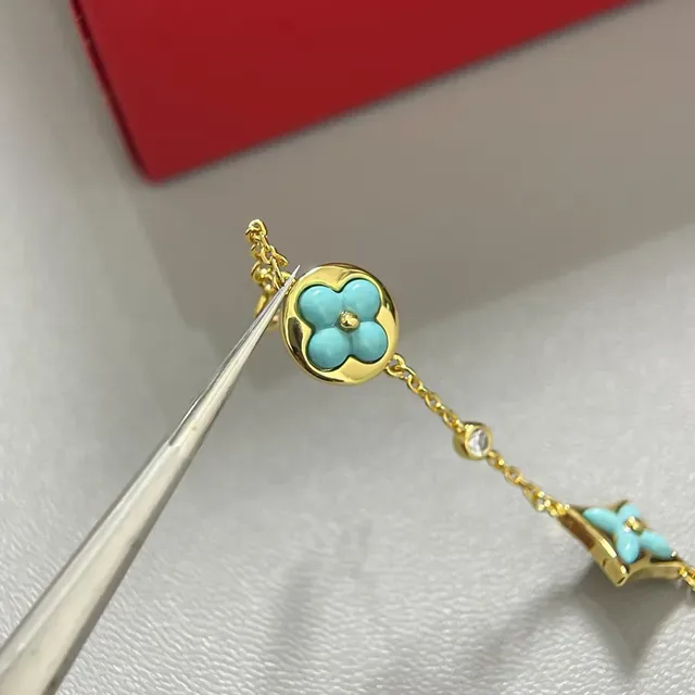 Turquoise Enamel Floral and Star Charm Chain Bracelets 3