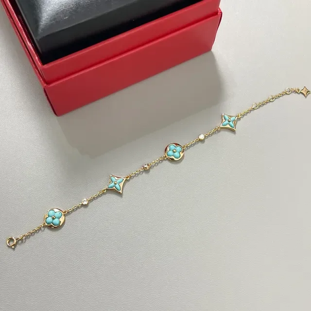 Turquoise Enamel Floral and Star Charm Chain Bracelets 5