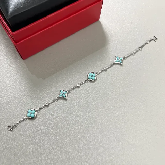 Turquoise Enamel Floral and Star Charm Chain Bracelets 7