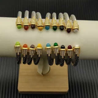 Twisted Cable Band Pavé Crystal Gemstone Rings