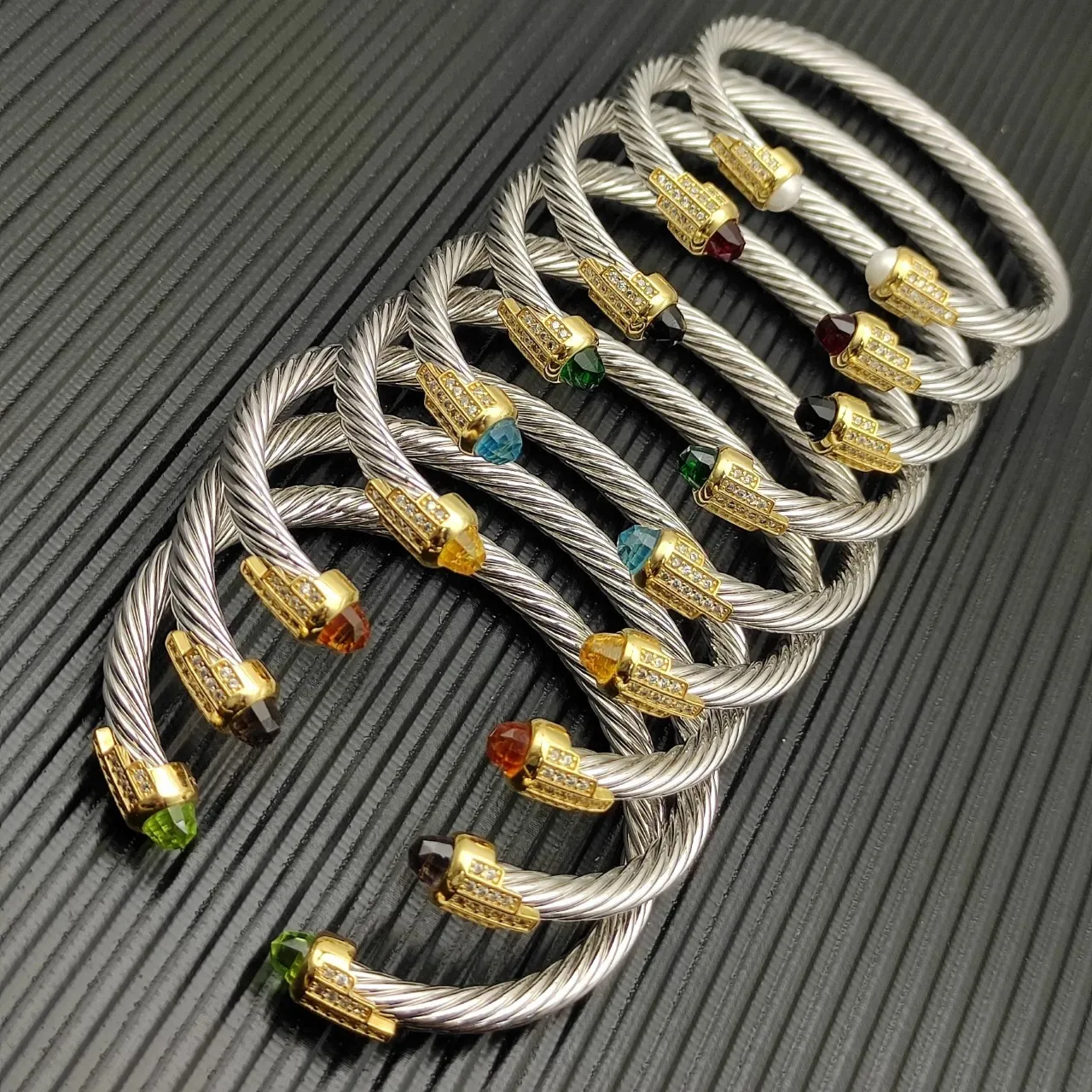 Twisted Cable Band Pavé Crystal Gemstone Rings 3