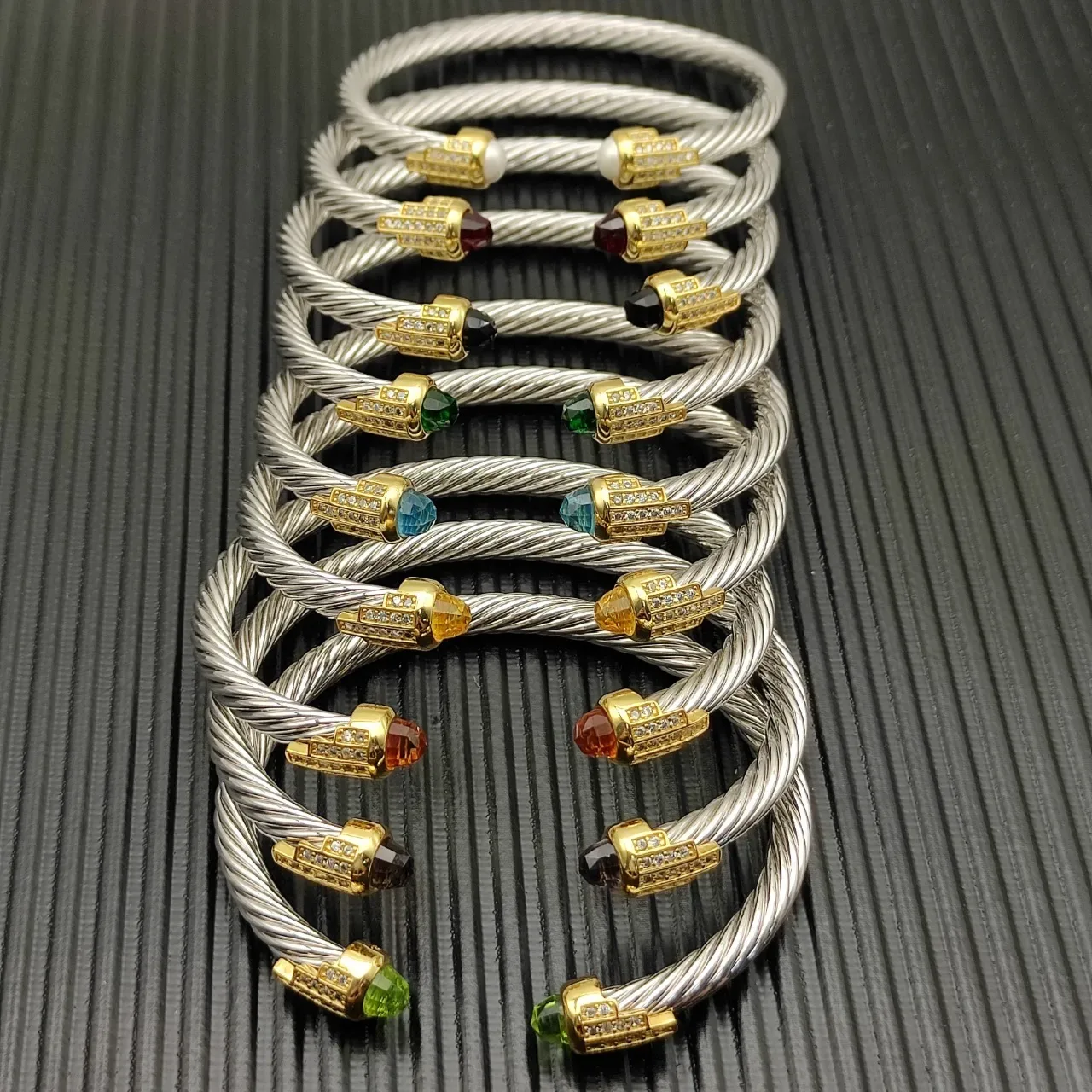 Twisted Cable Band Pavé Crystal Gemstone Rings 4