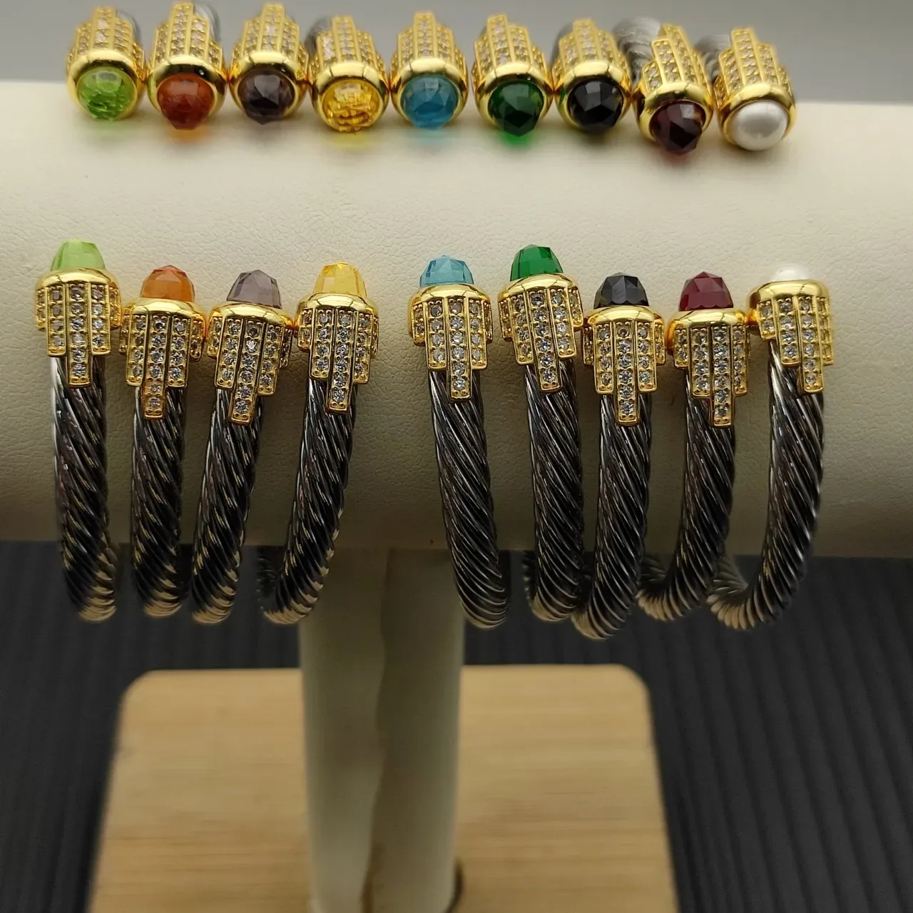 Twisted Cable Band Pavé Crystal Gemstone Rings 7