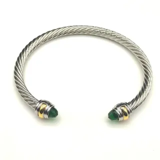 Pulsera de Cable Trenzado con Gemas en Punta y Dos Tonos