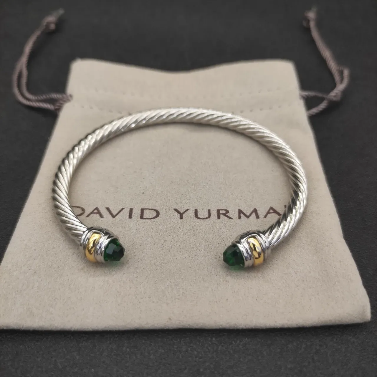 Twisted Cable Gemstone-Tipped Two-Tone Bracelet 4