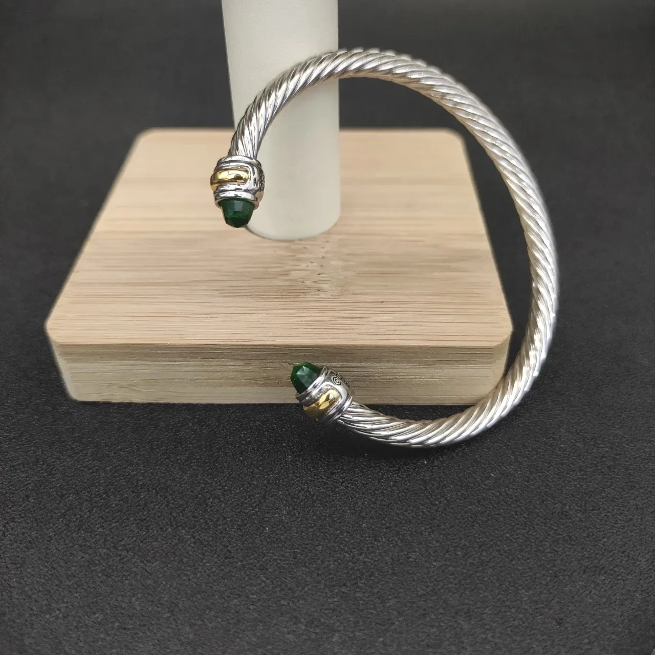 Twisted Cable Gemstone-Tipped Two-Tone Bracelet 5