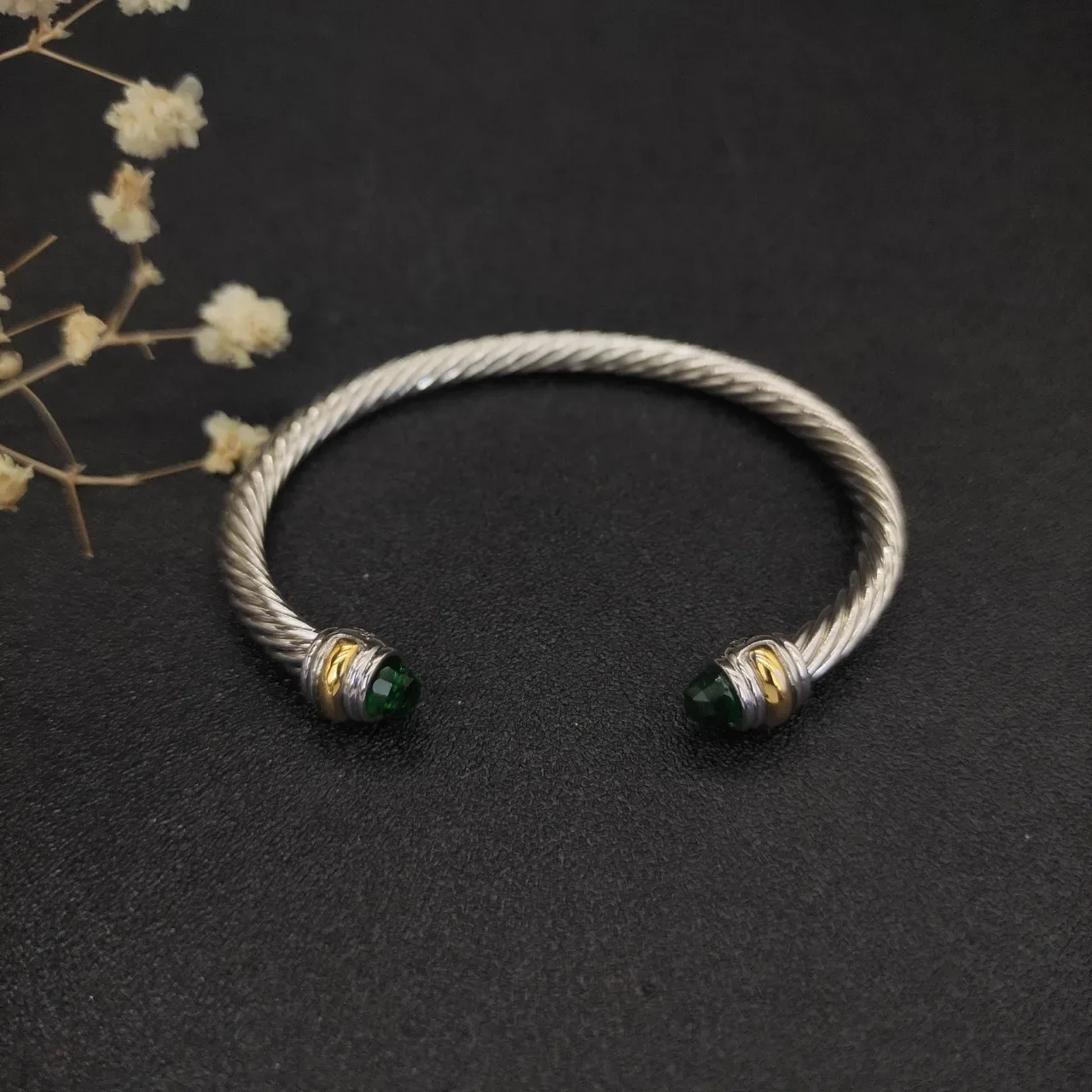 Twisted Cable Gemstone-Tipped Two-Tone Bracelet 8