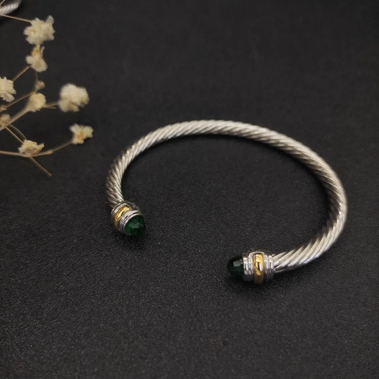 Twisted Cable Gemstone-Tipped Two-Tone Bracelet 9