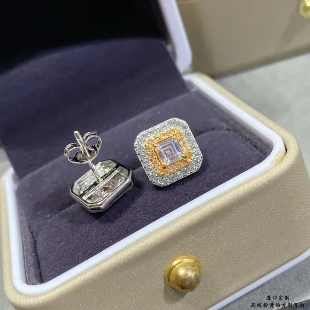 Two-Tone Double Halo Square-Cut Stud Earrings 3