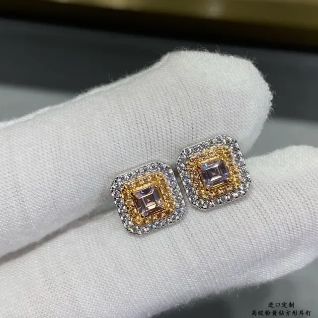 Two-Tone Double Halo Square-Cut Stud Earrings 8