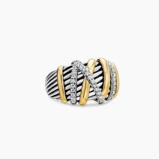 Two-Tone Gold and Silver Pavé Interwoven Cable Motif Ring