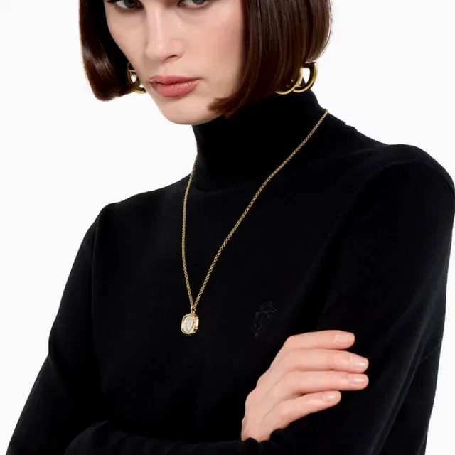 Two-Tone Gold and Silver Shield Pendant Necklace 3