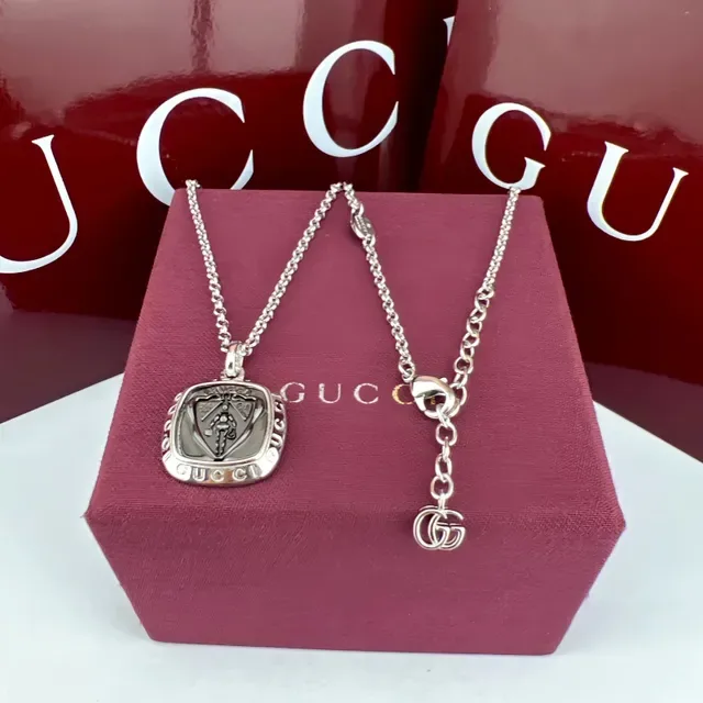 Two-Tone Gold and Silver Shield Pendant Necklace 4