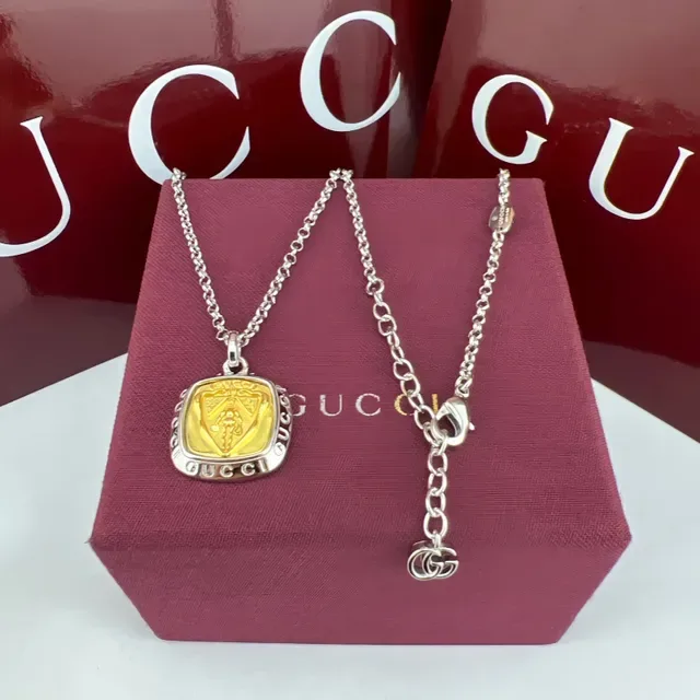 Two-Tone Gold and Silver Shield Pendant Necklace 5