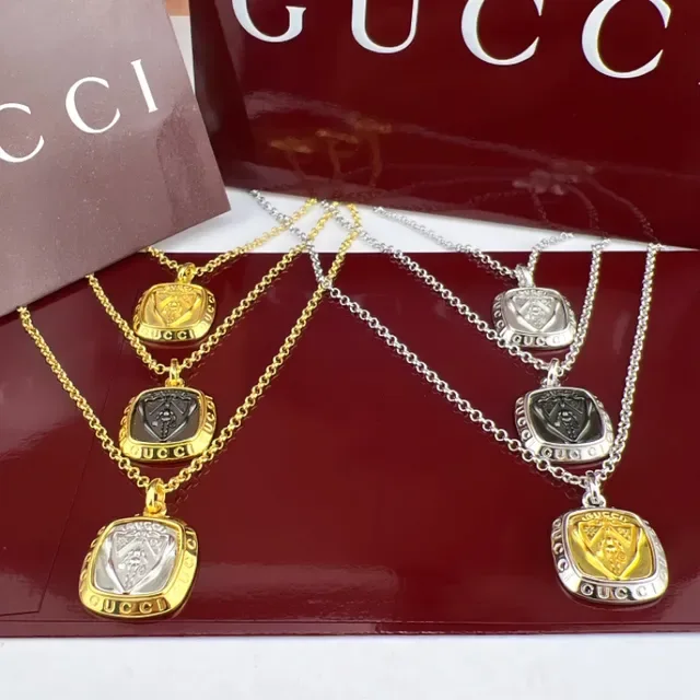 Two-Tone Gold and Silver Shield Pendant Necklace 8