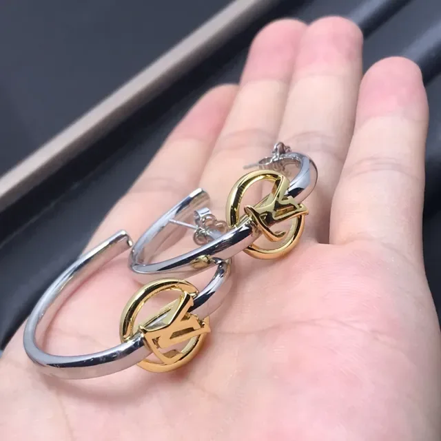 Two-Tone Interlocking Logo Hoop Earrings 3