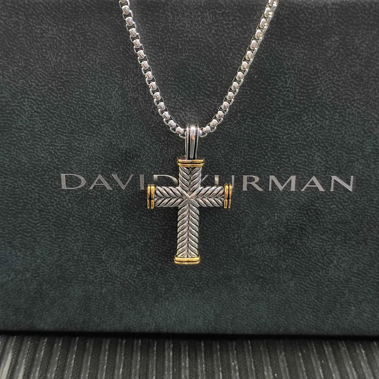 Two-Tone Rope-Textured Cross Pendant Necklace 6