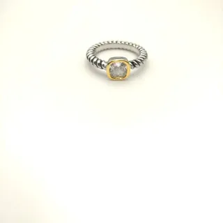 Two-Tone Twisted Rope Band Bezel-Set Cushion-Cut Stone Ring