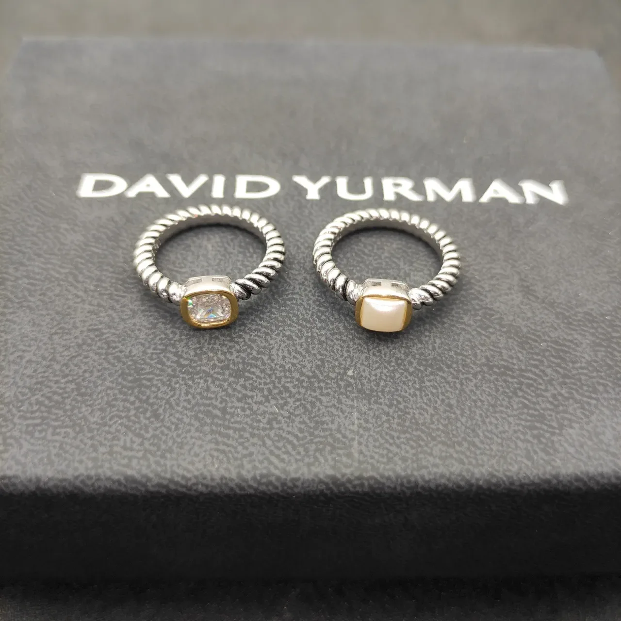 Two-Tone Twisted Rope Band Bezel-Set Cushion-Cut Stone Ring 2