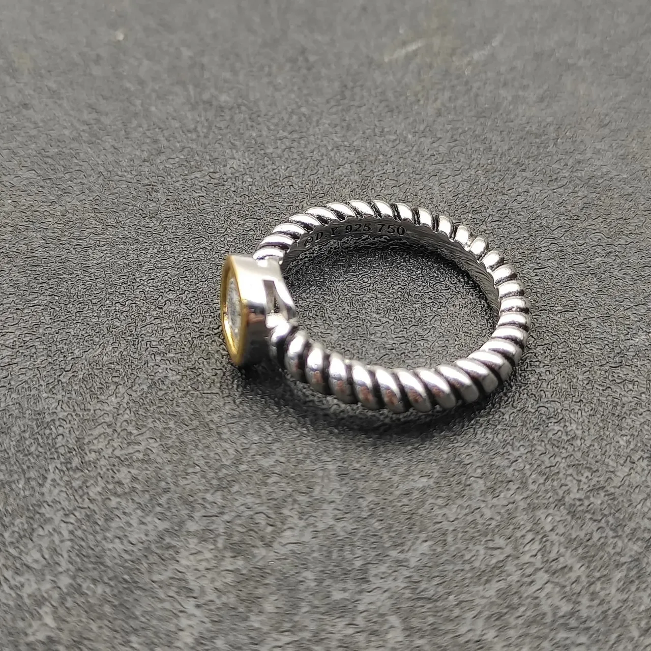 Two-Tone Twisted Rope Band Bezel-Set Cushion-Cut Stone Ring 4