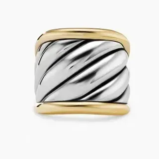 Two-Tone Twisted Rope Motif Wide Band Ring